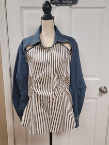 Stripe Zipper Denim Shirt