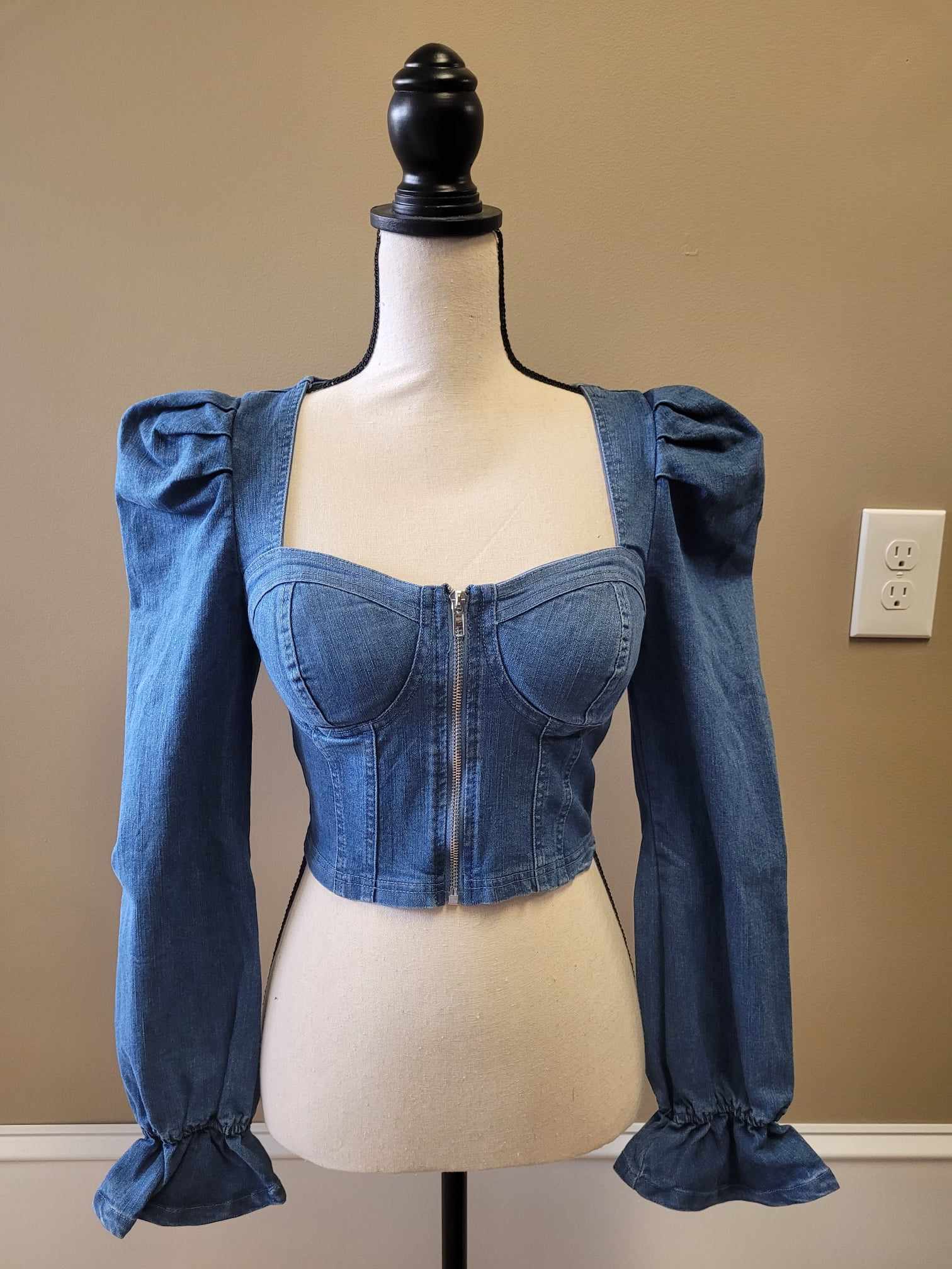 Puff Shoulder Denim Top