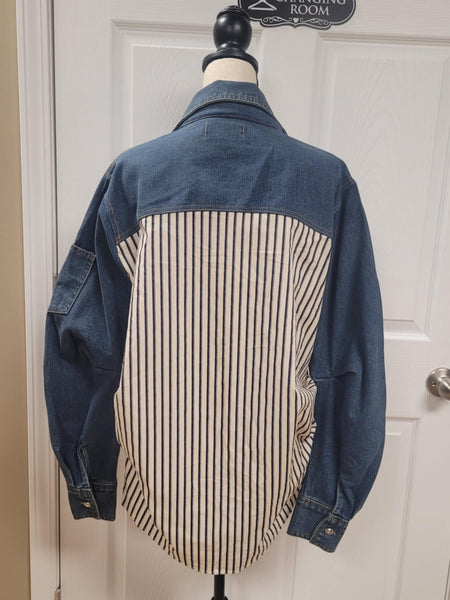 Stripe Zipper Denim Shirt