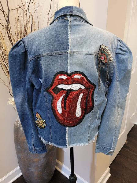 Blue Jean Tongue Puff Shoulder Jacket