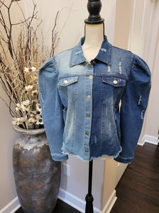 Blue Jean Tongue Puff Shoulder Jacket