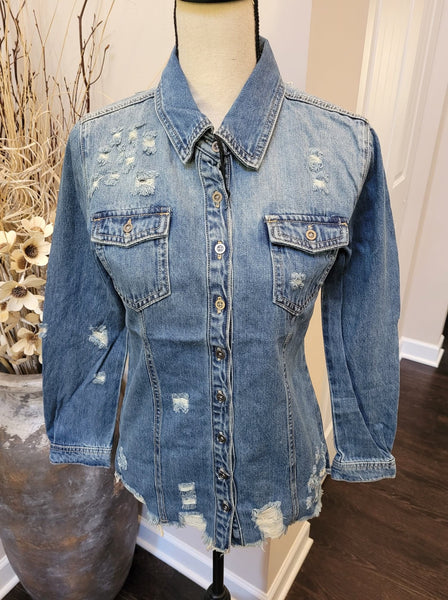 Blue Jean Shredded Top