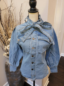 Blue Jean Balloon Sleeve Top