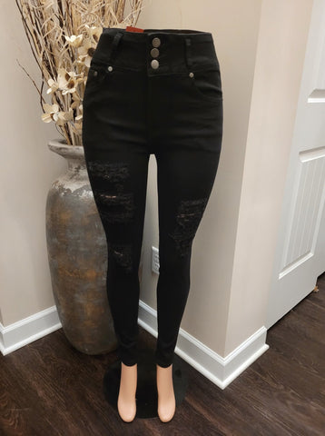 Black 3 Button Ripped Jean