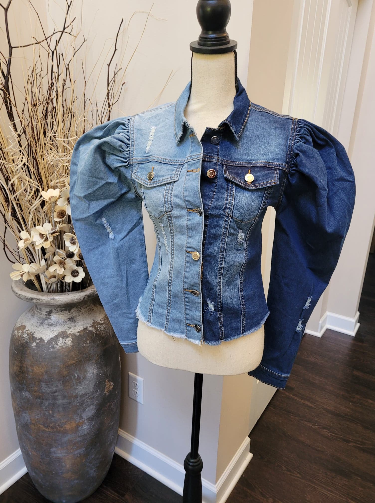 Denim Puff Sleeve Heart Jacket